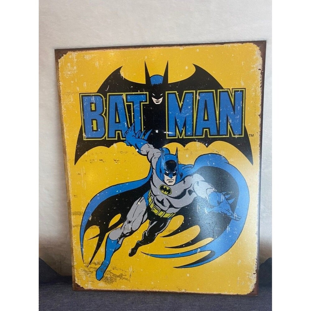 Batman Retro Patina Metal Wall Sign Tin Style 12.5 x 16 Retro Comic Art